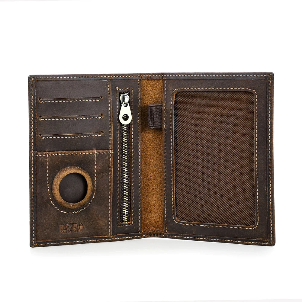 Leather Passport Wallet With AirTag Slot & RFID Shielding