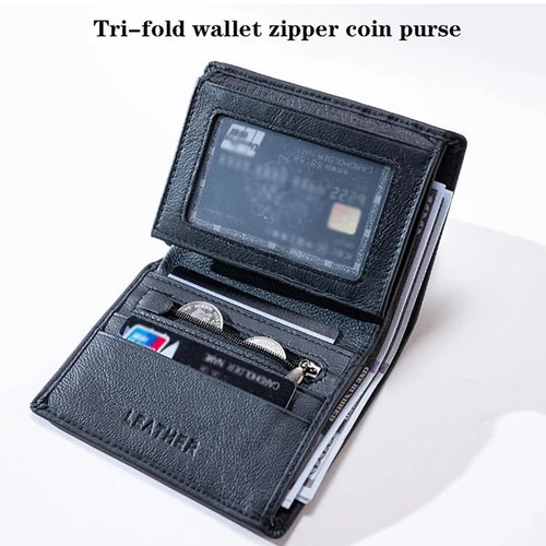 Men’s Genuine Leather Wallet With Zipper & RFID Security
