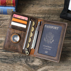 Leather Passport Wallet With AirTag Slot & RFID Shielding