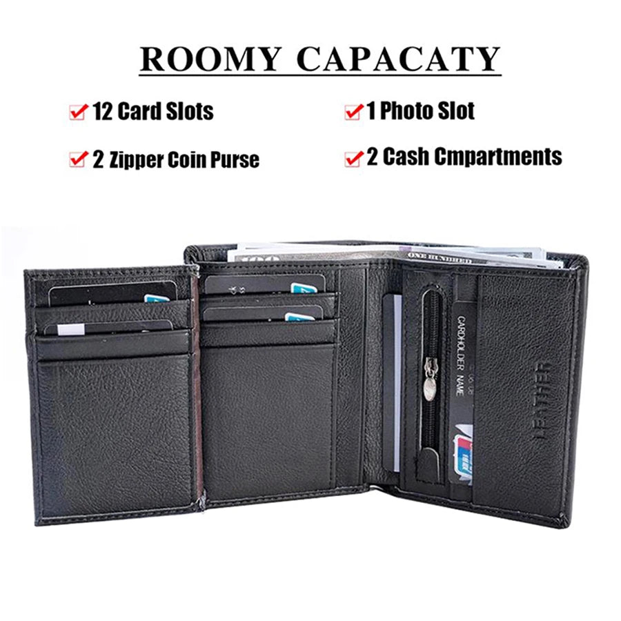 Men’s Genuine Leather Wallet With Zipper & RFID Security